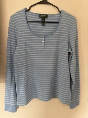 Lauren Ralph Lauren Y2K Era Women's L Blue Stripe Ribbed Henley Top